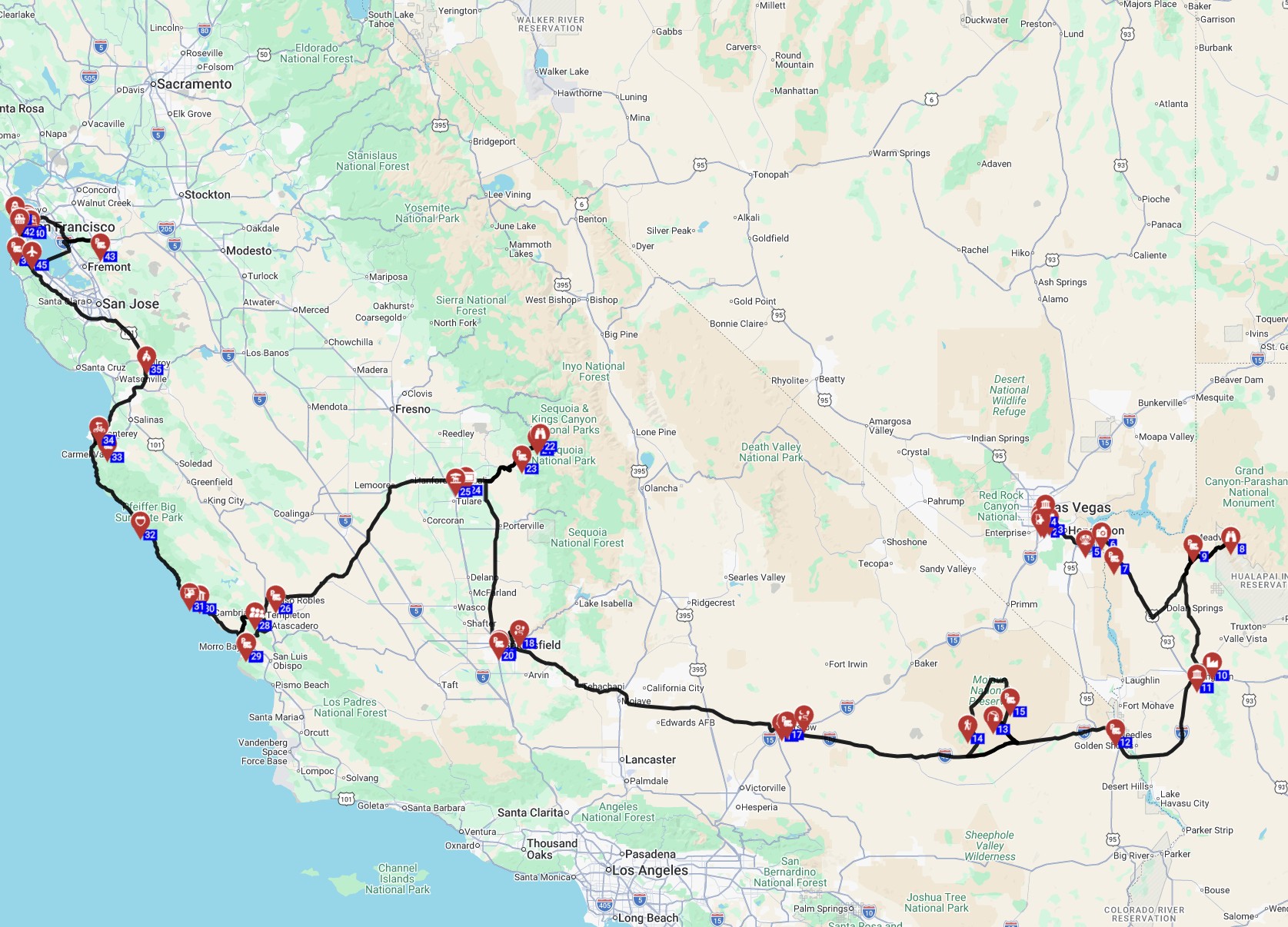 From Las Vegas to San Francisco with a motorhome
